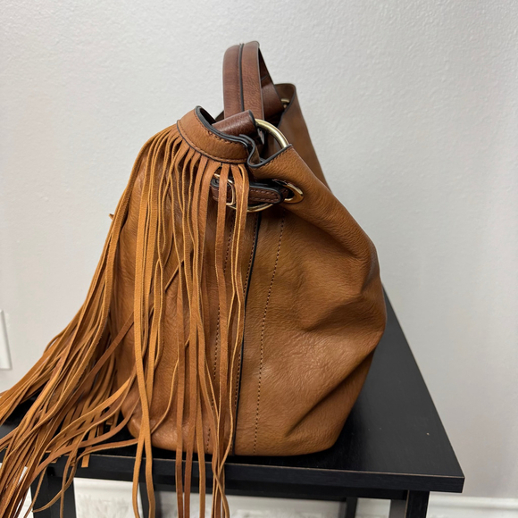 Fringe Hobo Crossbody Bag Brown Convertible Western Faux Leather - Picture 4 of 14